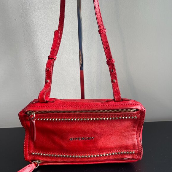Givenchy Lambskin Leather Pandora Mini Crossbody Bag - Red - Preowned - Picture 1 of 15
